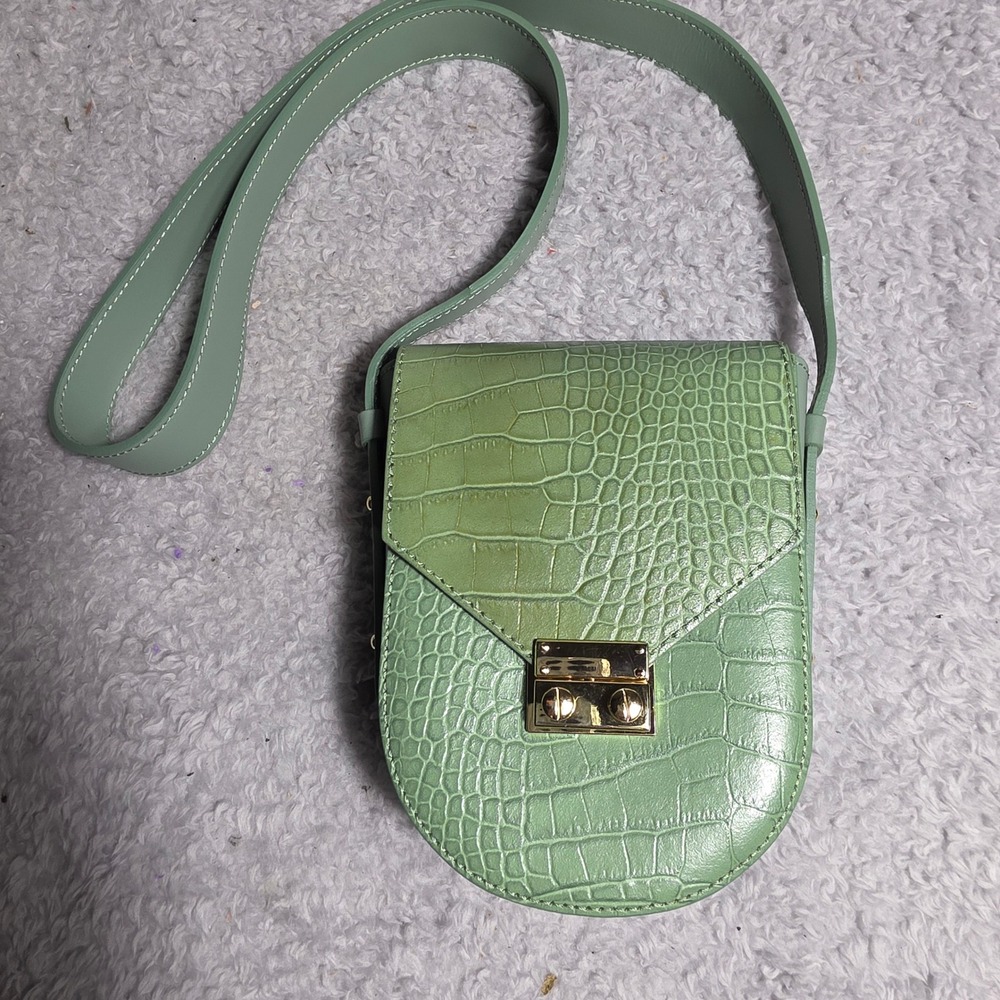 Isadora Crossbody Bag Sage Green‎ Croc Embossed Italian Leather Adjustable